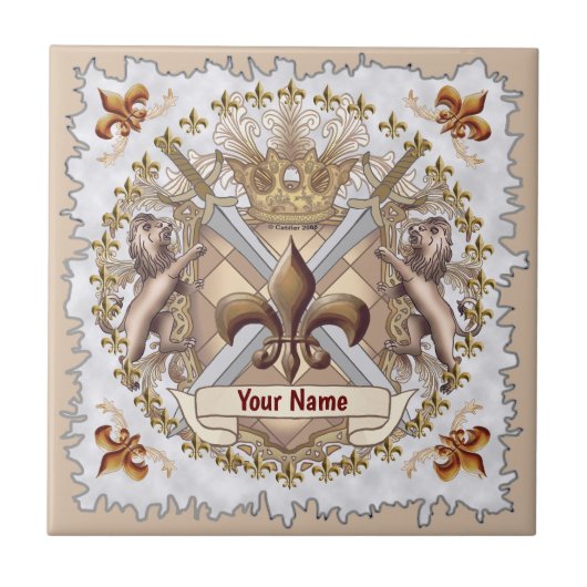 Achternaam Lion Griffin Shield Tegeltje (Voorkant)