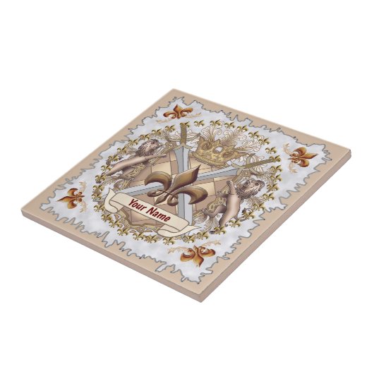 Achternaam Lion Griffin Shield Tegeltje (Zijkant)