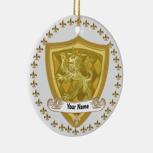 Achternaam Lion Shield Family Crest Keramisch Ornament (Rechts)