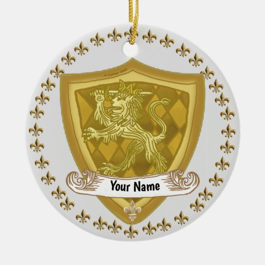 Achternaam Lion Shield Family Crest Keramisch Ornament (Voorkant)