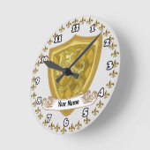 Achternaam Lion Shield Family Crest Ronde Klok (Hoek)