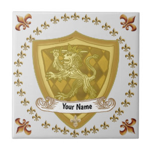 Achternaam Lion Shield Family Crest Tegeltje
