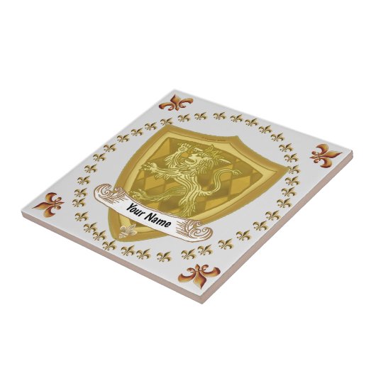 Achternaam Lion Shield Family Crest Tegeltje (Zijkant)