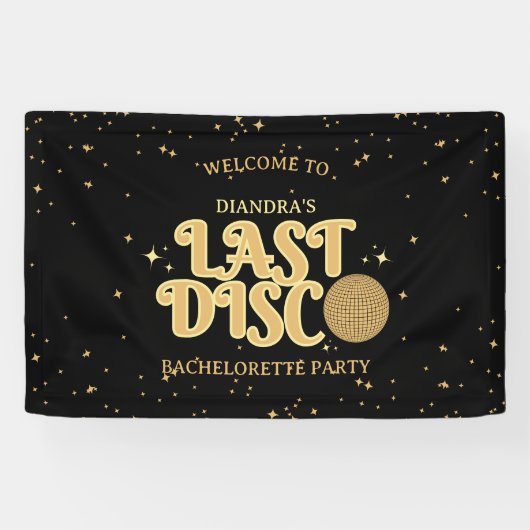 Achternaam Retro Gold 70s Bachelorette Spandoek (Horizontaal)