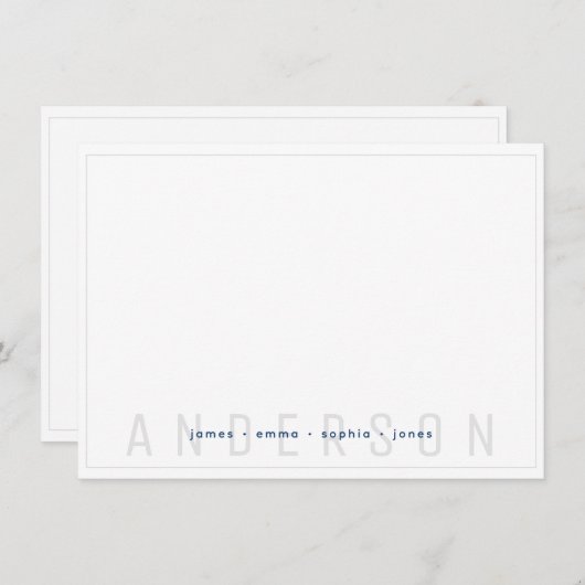 Achternaam van de minimale grijze en Navy Blue Bor Notitiekaartje (Voorkant / Achterkant)