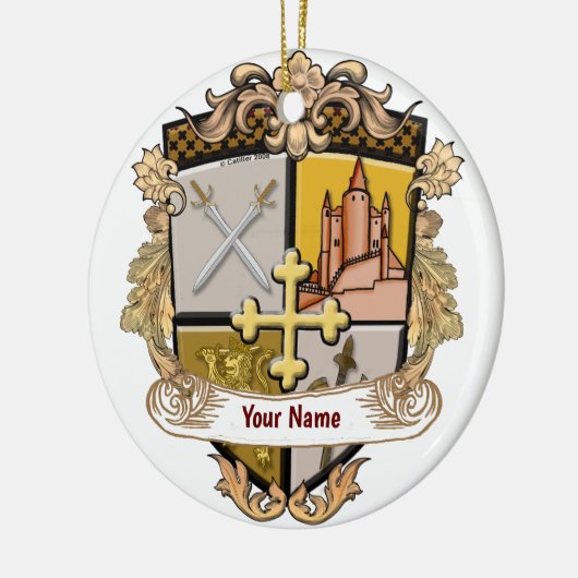 Achternaam Vista Cross Shield Keramisch Ornament (Links)