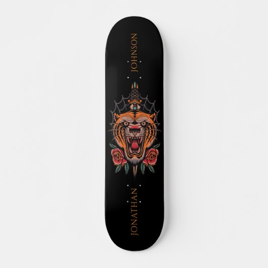 Achternaam Wild Tiger Japans Roos Illustratie Persoonlijk Skateboard (Voorkant)