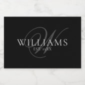 Achternaam zwart elegant Script-monogram Sparkling Wijnetiket (Enkel label)