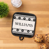 Achternaam Zwart-wit Tegel Design Custom Gift Pannenlap (Top down)