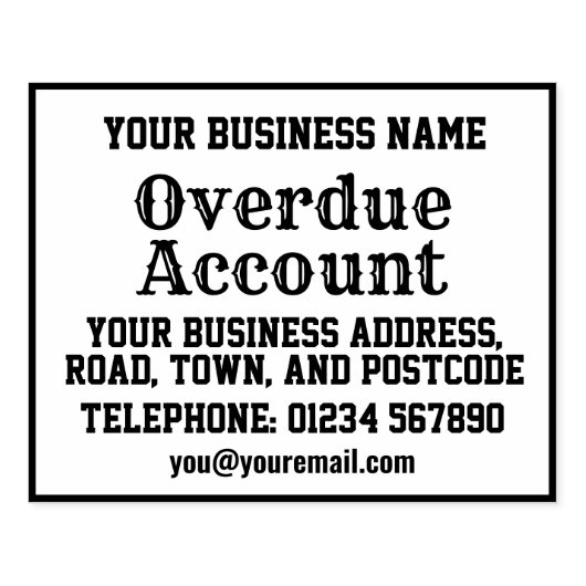 Achterstallige account met naam, adres, enz. rubberstempel (Afrduk)