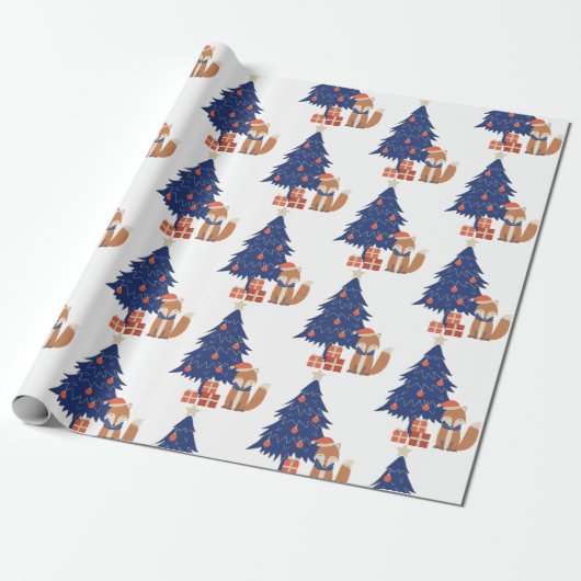 Achterste kerstfoto Illustratie Blauw rood Cadeaupapier (Uitgerold)