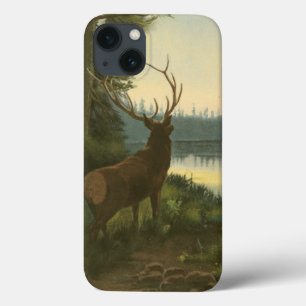 Achterste uitzicht Elk die over een meer kijkt iPhone 13 Hoesje