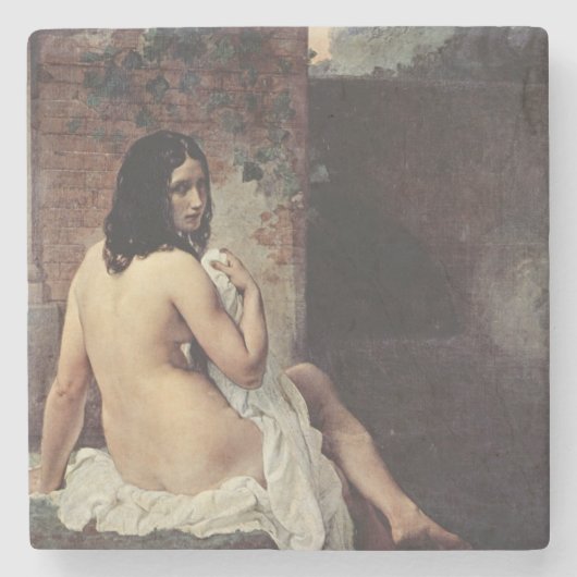 Achterste Uitzicht van een Bather (Francesco Hayez Stenen Onderzetter (Voorkant)