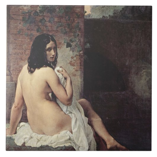 Achterste Uitzicht van een Bather (Francesco Hayez Tegeltje (Voorkant)