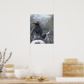 Achterste uitzicht van een vrouw die op een paard  poster (Keuken)