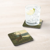 Achterste uitzicht van Elk die over een meer kijkt Bier Onderzetter (Rechterzijde)