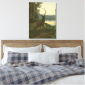 Achterste uitzicht van Elk die over een meer kijkt Canvas Afdruk (Insitu (Slaapkamer))