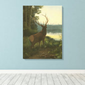 Achterste uitzicht van Elk die over een meer kijkt Canvas Afdruk (Insitu (Houten vloer))