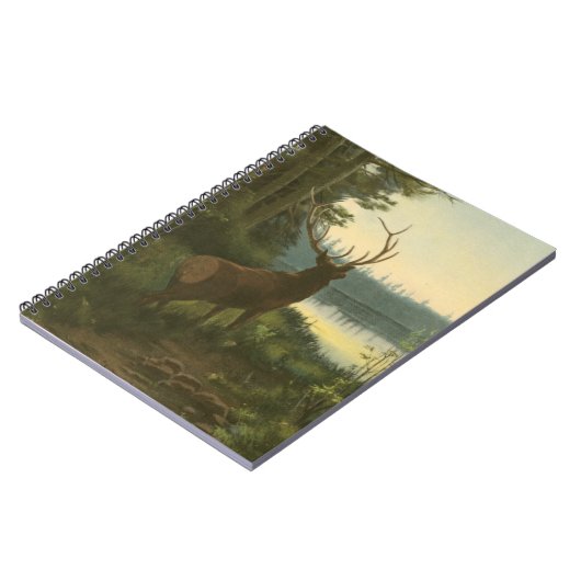 Achterste uitzicht van Elk die over een meer kijkt Notitieboek (Linkerzijde)