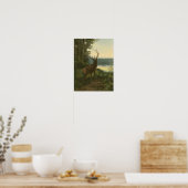 Achterste uitzicht van Elk die over een meer kijkt Poster (Keuken)