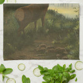 Achterste uitzicht van Elk die over een meer kijkt Theedoek (Gevouwen)