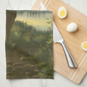 Achterste uitzicht van Elk die over een meer kijkt Theedoek (Quarter Fold)