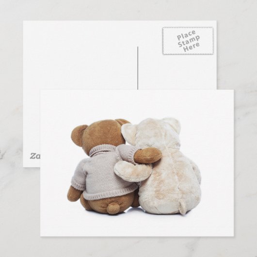 Achterste uitzicht van twee Teddy beren die elkaar Briefkaart (Voorkant / Achterkant)