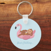 Achterste wazige roze roze flamingo Float Sleutelh Sleutelhanger (Voorkant)