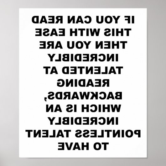 Achterstevoren Vaardigheid Grappige Poster (Voorkant)