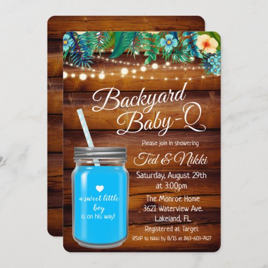 Achtertuin Baby Q Mason Jar Invitation Kaart (Voorkant / Achterkant)