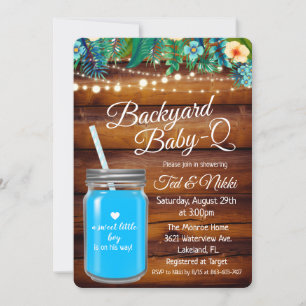Achtertuin Baby Q Mason Jar Invitation Kaart