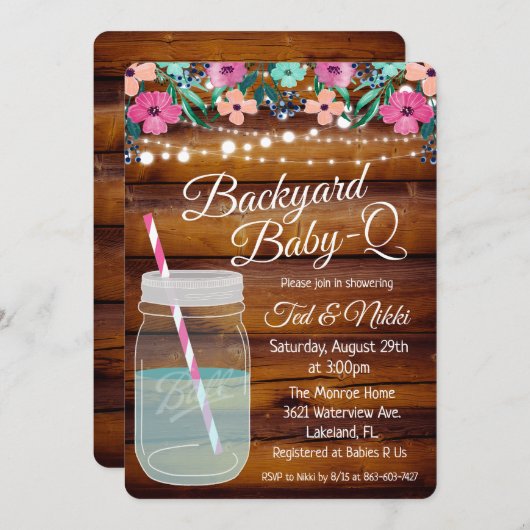 Achtertuin Baby Q Mason Jar Invitation Kaart (Voorkant / Achterkant)
