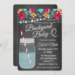Achtertuin Baby Q Mason Jar Invitation Kaart