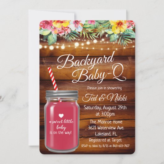 Achtertuin Baby Q Mason Jar Invitation Kaart (Voorkant)