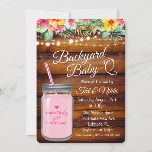 Achtertuin Baby Q Mason Jar Invitation Kaart (Voorkant)