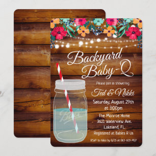 Achtertuin Baby Q Mason Jar Uitnodiging