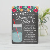 Achtertuin Baby Q Mason Jar Uitnodiging (Staand voorkant)