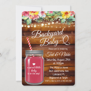 Achtertuin Baby Q Mason Jar Uitnodiging