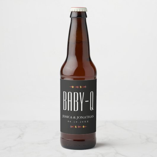 Achtertuin BabyQ BBQ Baby shower Koppels Bier Etiket (Voorkant)