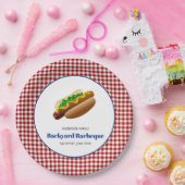 Achtertuin Barbeque Hot Dogs | Rood gecontroleerd Papieren Bordje (Feest)