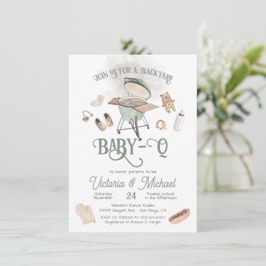 Achtertuin BBQ Baby-Q Baby shower Kaart (Staand voorkant)
