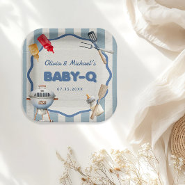 Achtertuin BBQ Baby Q Baby shower Papier Borden Papieren Bordje