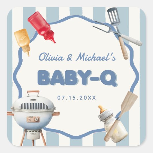 Achtertuin BBQ Baby Q Baby shower Sticker (Voorkant)