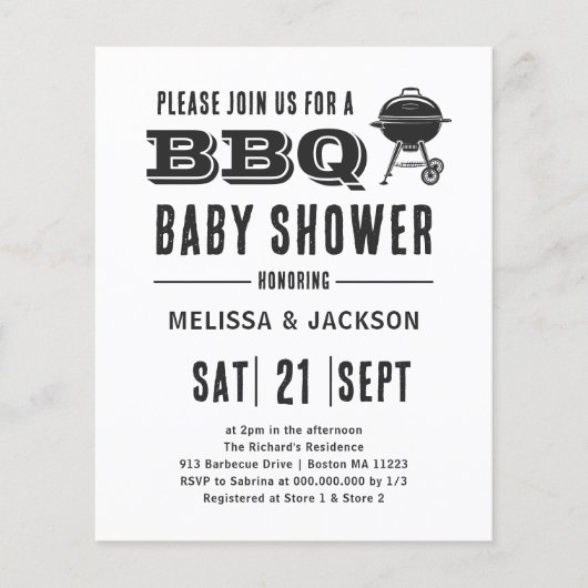 Achtertuin BBQ Baby shower Budget Uitnodiging (Voorkant)