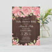 Achtertuin BBQ baby shower rustieke roze baby meis Kaart (Staand voorkant)