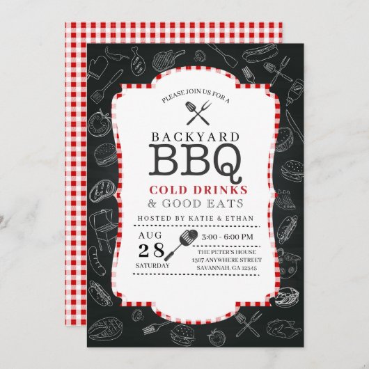 Achtertuin BBQ Barbecue Uitnodiging (Voorkant / Achterkant)