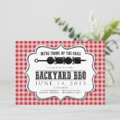 Achtertuin BBQ Grill met Red Gingham Kaart (Staand voorkant)