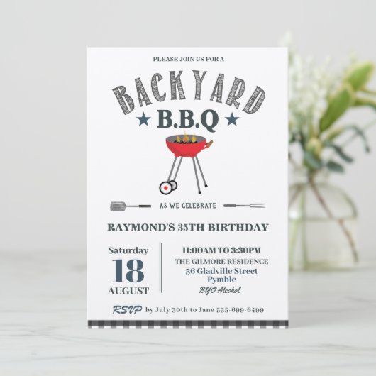 Achtertuin BBQ Male Birthday Black Gingham Craft Kaart (Staand voorkant)