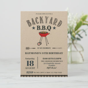 Achtertuin BBQ Male Birthday Black Gingham Craft Kaart