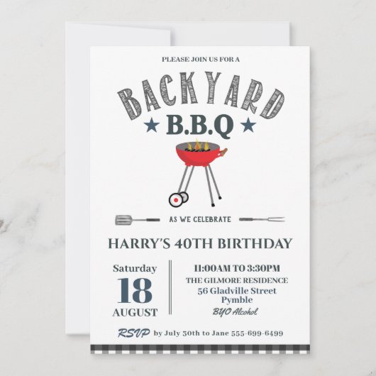 Achtertuin BBQ Male Birthday Black Gingham  Kaart (Voorkant)